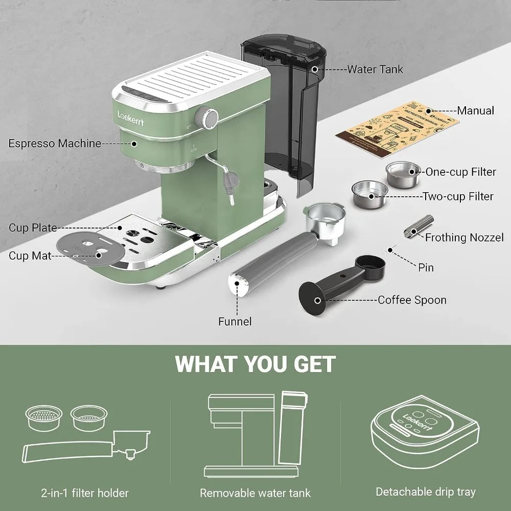 "Anderson" Retro Home Expresso Coffee Machine for Cappuccino and Latte (Green)